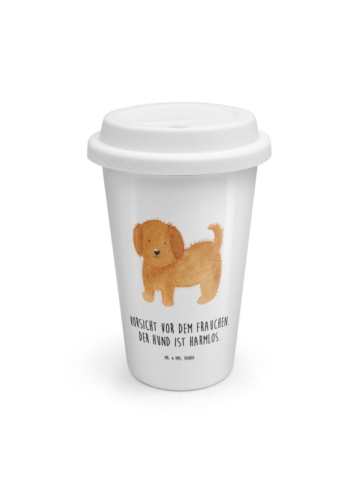 Coffee To Go Becher Hund Flauschig mit Spruch in Weiß