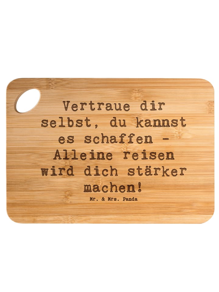 Frühstücksbrettchen Spruch Alleine Reisen unter... in Braun