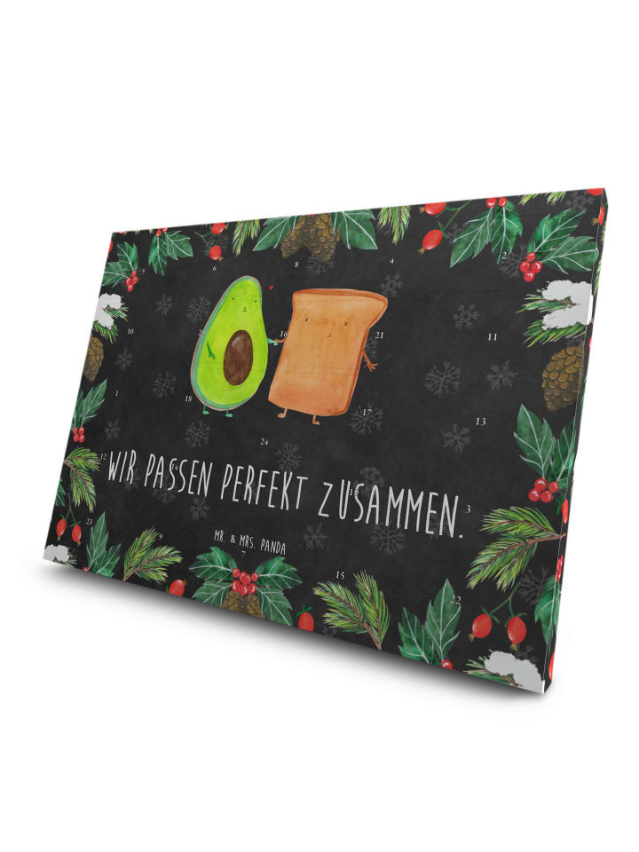 Advents-Teekalender Avocado Toast mit Spruch in Kreidetafel
