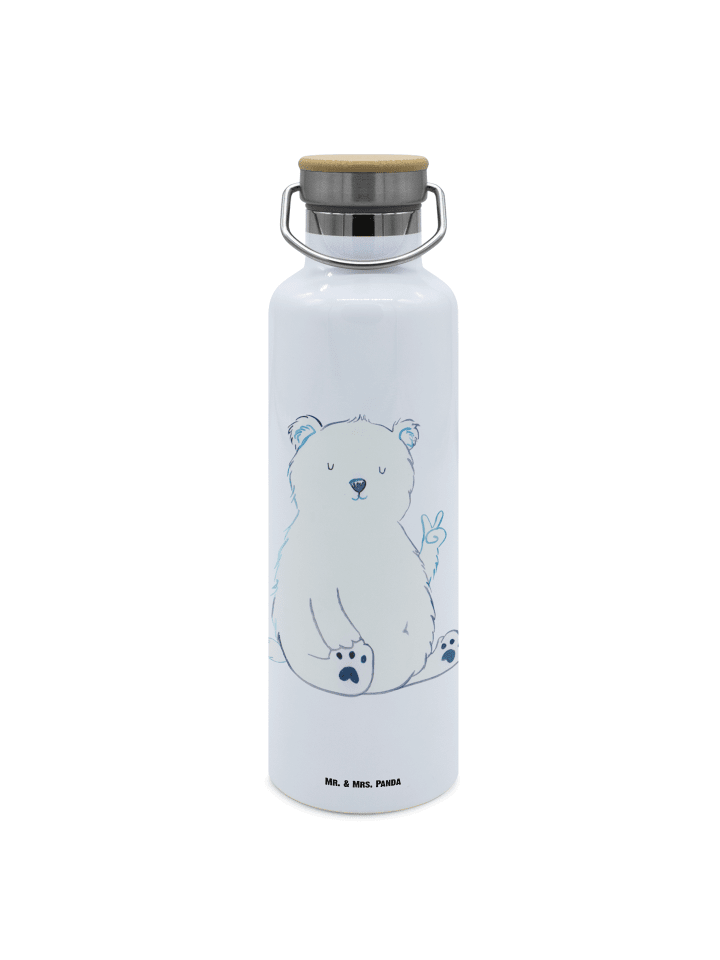 Große Wasserflasche Eisbär Faul ohne Spruch in Weiß