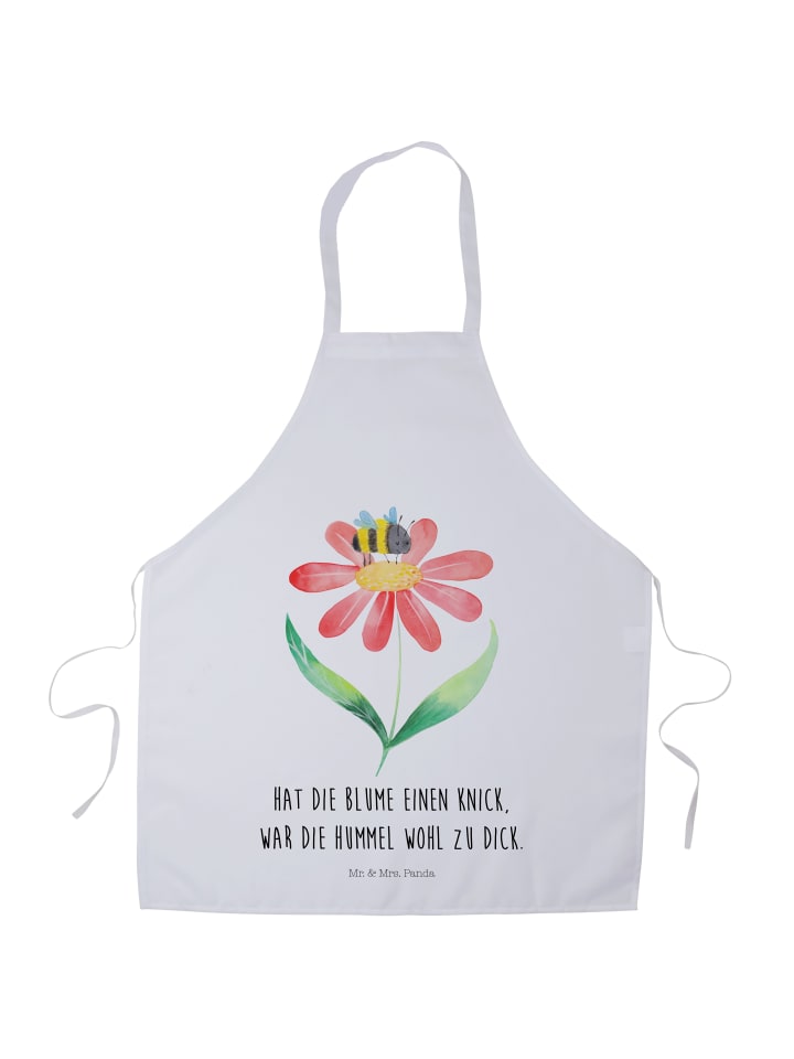 Schürze Hummel Blume mit Spruch in Weiß