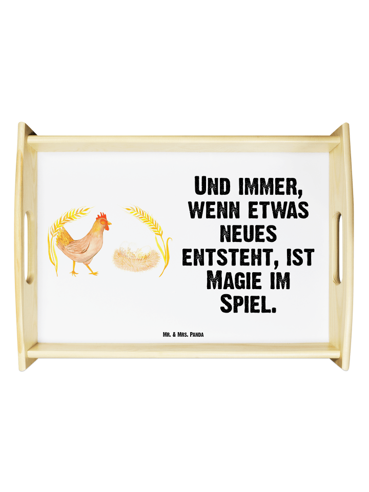 Sofatablett Huhn Stolz mit Spruch in Weiß