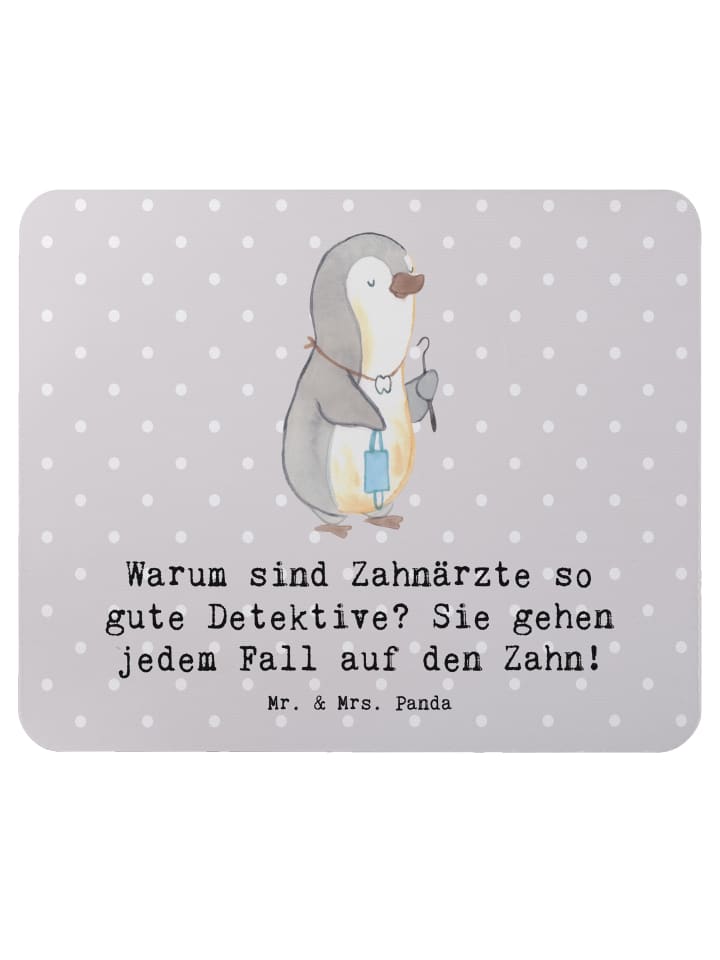 Mauspad Zahnarzt Detektiv mit Spruch in Grau Pastell