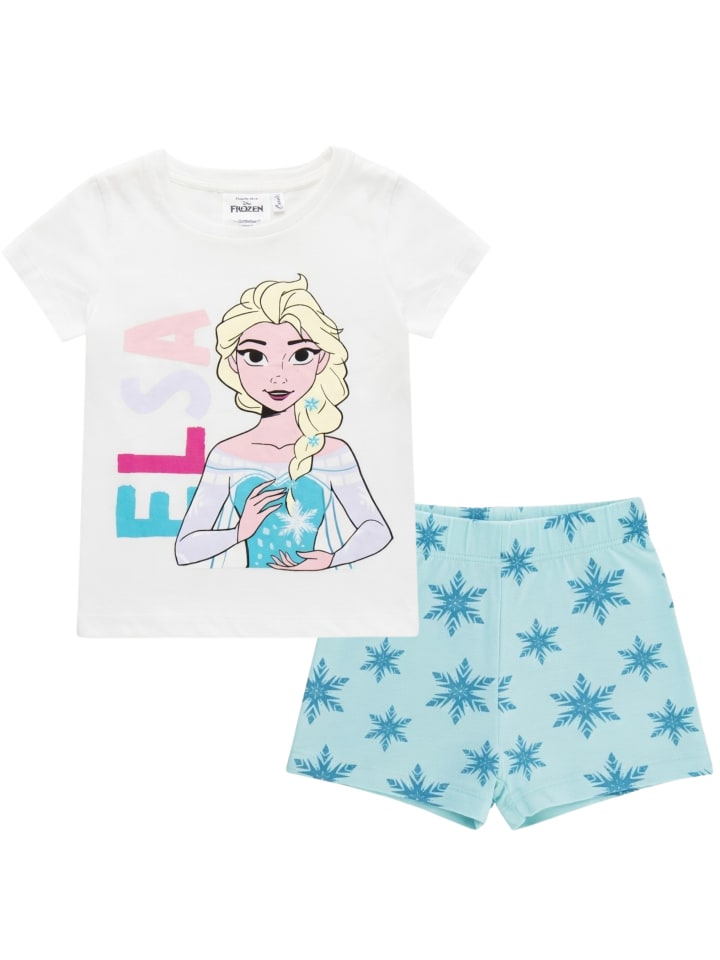 Eiskönigin Anna und ELSA Pyjama kurzer Schlafanzug in weiß