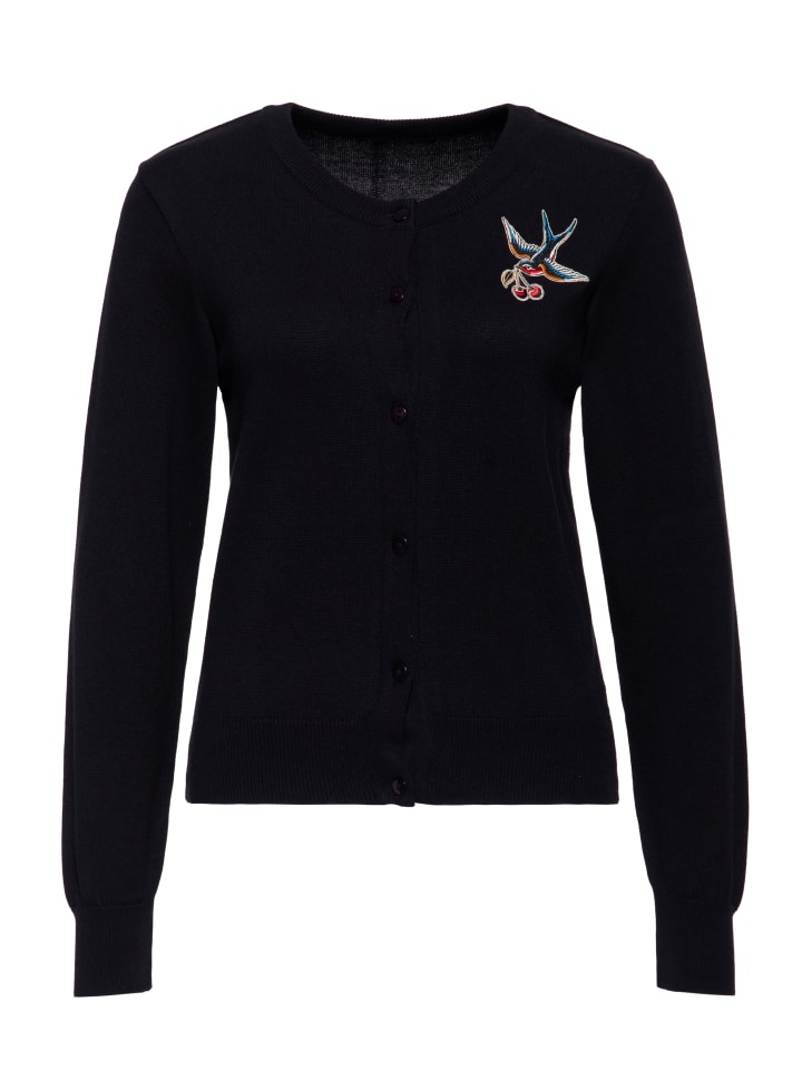 Queen Kerosin Cardigan Swallow and Cherry in schwarz