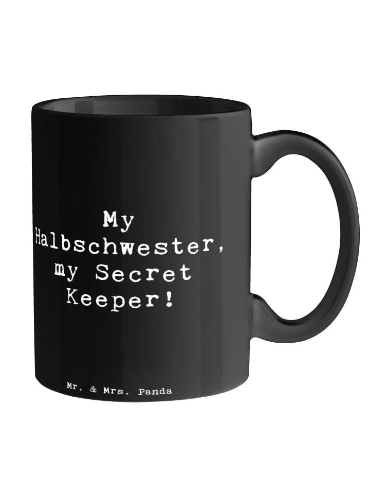Tasse Halbschwester Geheimnishüter mit Spruch in Schwarz