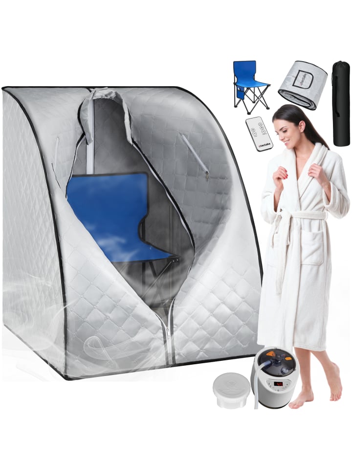 Mobile Dampfsauna: Fernbed., Matte, Klappstuhl, Tasche; Stecksystem