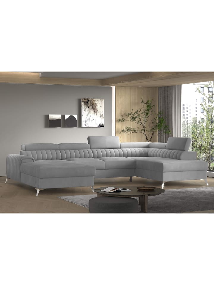 Lazy Recamiere Rechts in Grau - (L) 202 x (B) 354 x (H) 92 cm