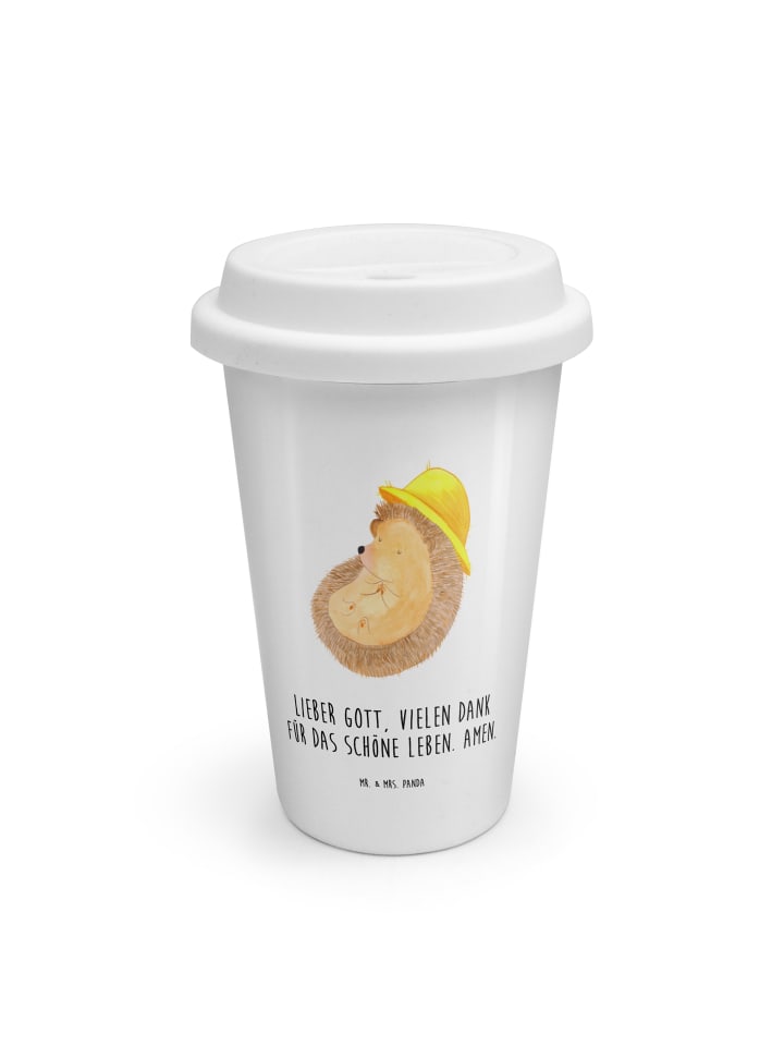 Thermobecher Igel Beten mit Spruch in Weiß