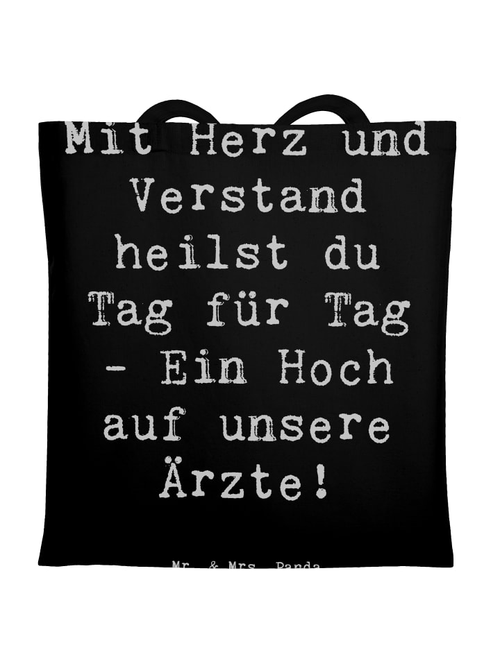 Tote Bag Spruch Arzt Herz Verstand mit Spruch in Schwarz