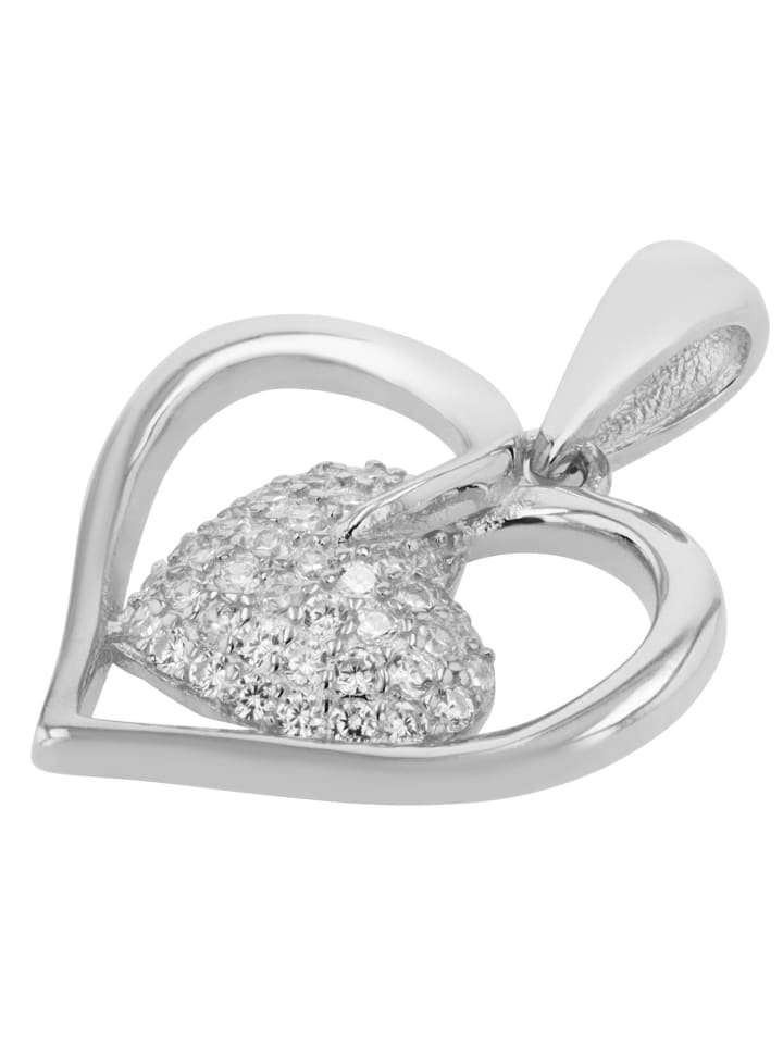 Damen Anhänger – Herz Herzanhänger aus 925 Silber mit Zirkonia in silber