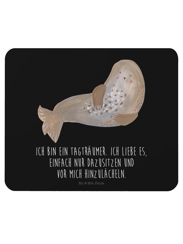 Mauspad Robbe Lachen mit Spruch in Schwarz