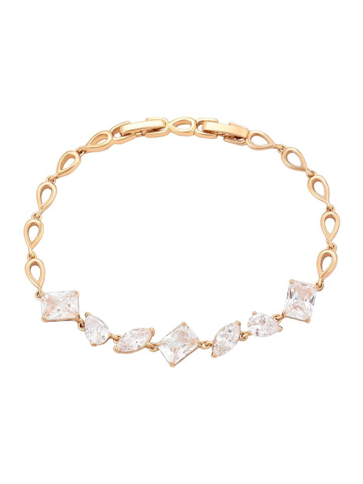 Women Crystal-Studded Link Bracelet in Rose Gold White