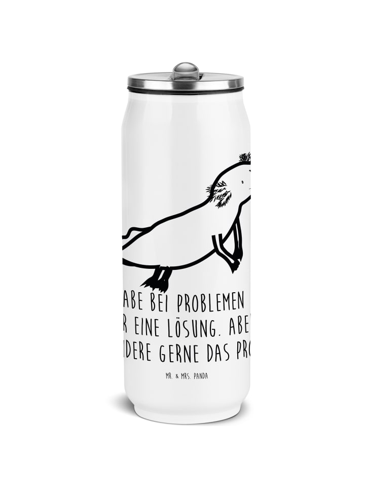Thermobecher Axolotl Schwimmen mit Spruch in Weiß