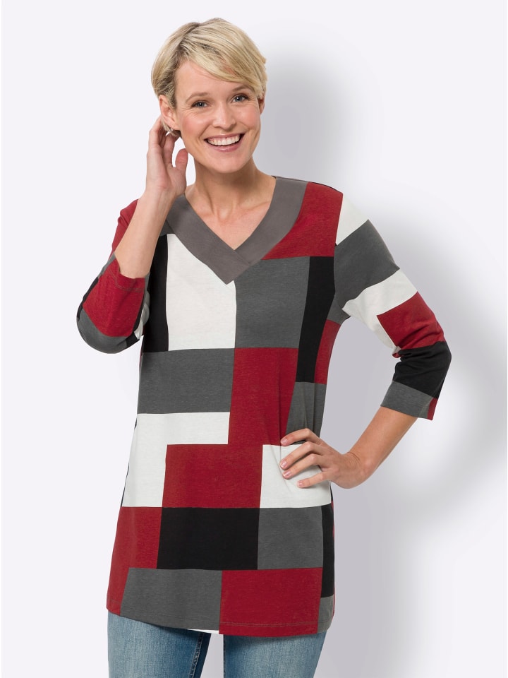 Longshirt in schwarz-kirsche-bedruckt