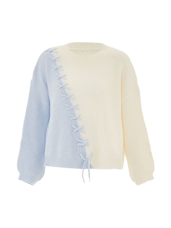 Damen Strickpullover in Wollweiss Hellblau