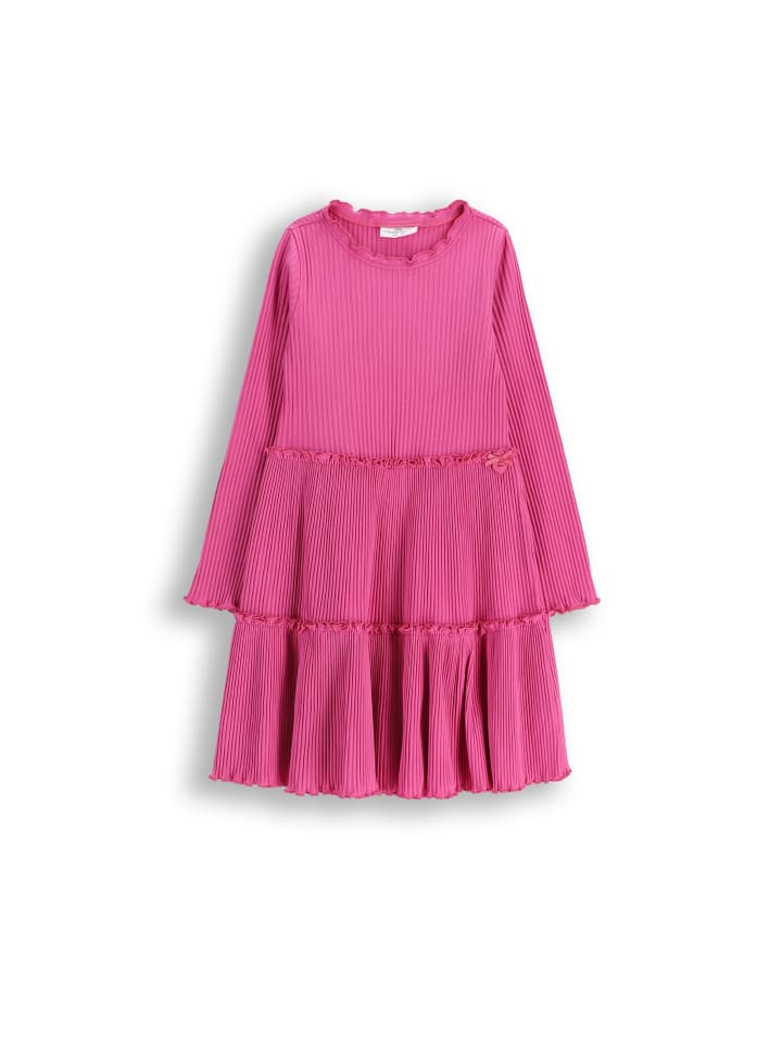 Geripptes Kleid mit langen Ärmeln in rosa