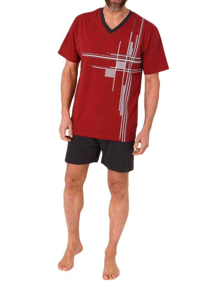 Shorty Schlafanzug kurzarm Pyjama Frontprint Übergrösen in rot