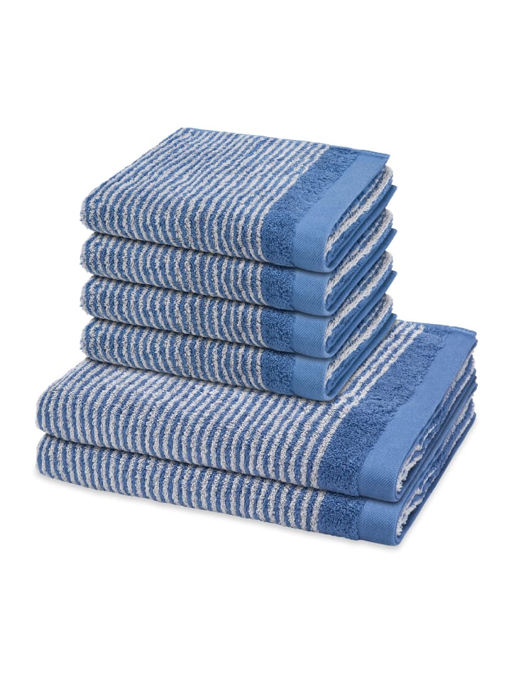 4 X Handtuch 2 X Duschtuch im Set Stripes in Blau