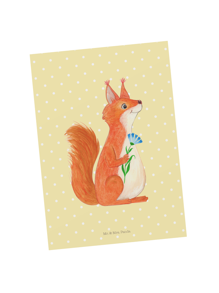 Postkarte Eichhörnchen Blume ohne Spruch in Gelb Pastell