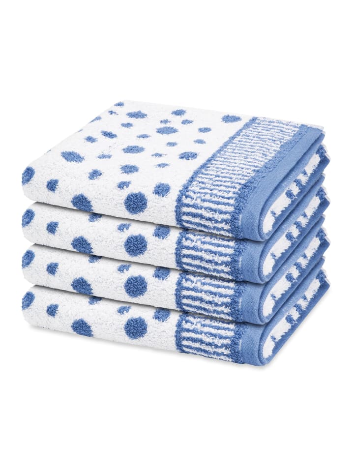 4 X Handtuch im Set Punkte allover in Blau