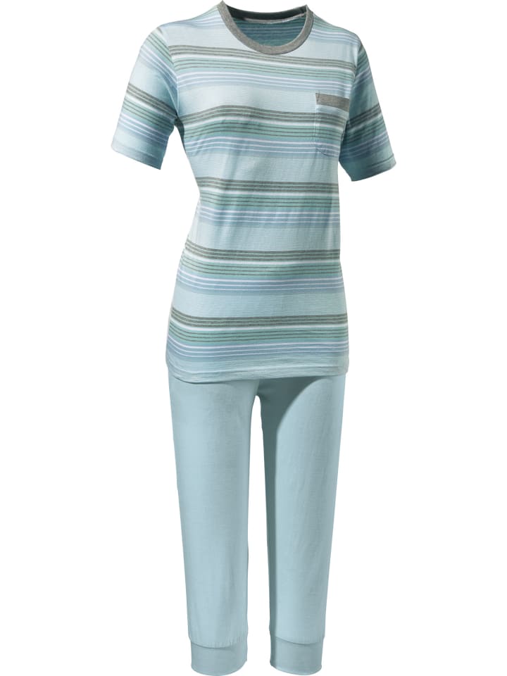 Single-Jersey Schlafanzug in hellblau/grau