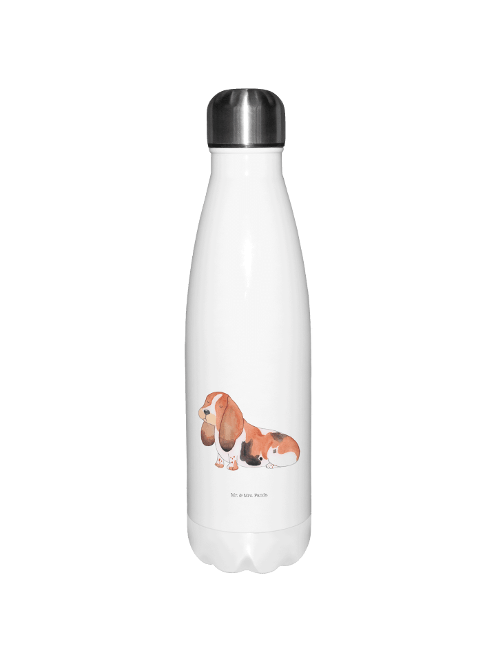 Trinkflasche Hund Basset Hound ohne Spruch in Weiß
