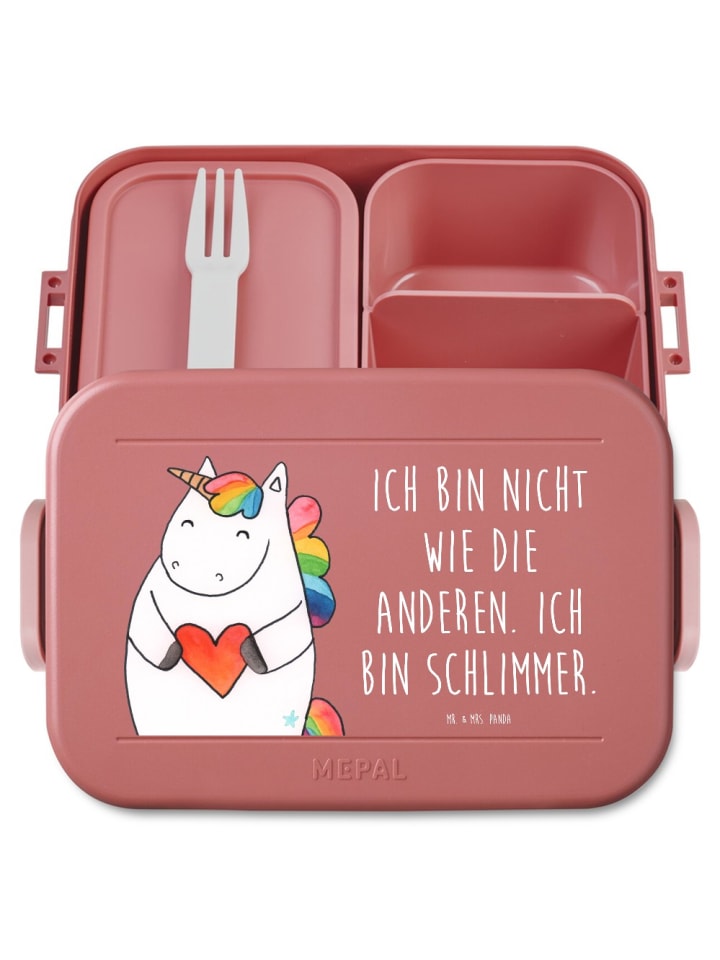 Lunchbox Einhorn Herz Motiv mit Spruch in Rot Pastell