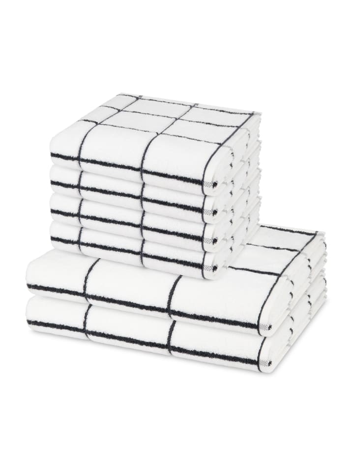 4 X Handtuch 2 X Duschtuch im Set Sensual Skin Karo in Weiß