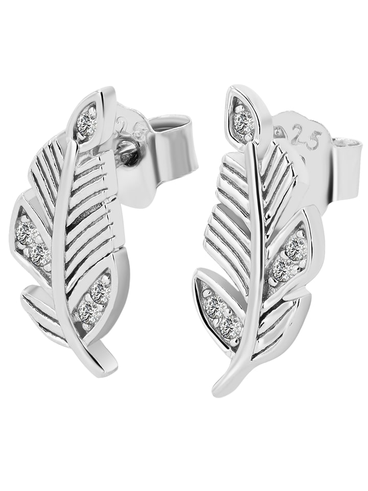 Damen Ohrstecker Feder aus 925 Silber mit Zirkonia in silber