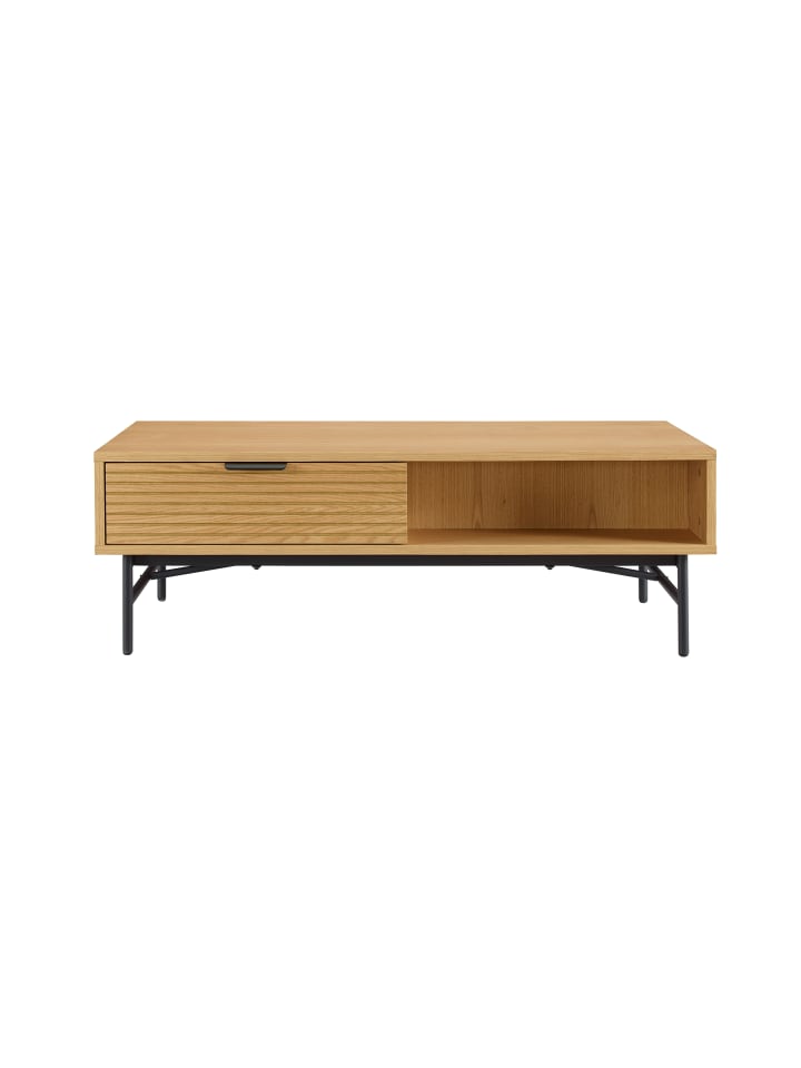 Couchtisch 120×60 cm Schublade und offenes Fach Eiche Echtholzfurnier in Natur
