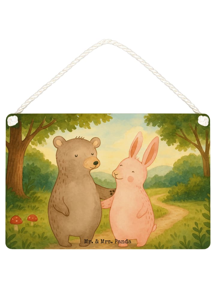 Schild Bär und Hase Umarmen Design ohne Spruch in Weiß
