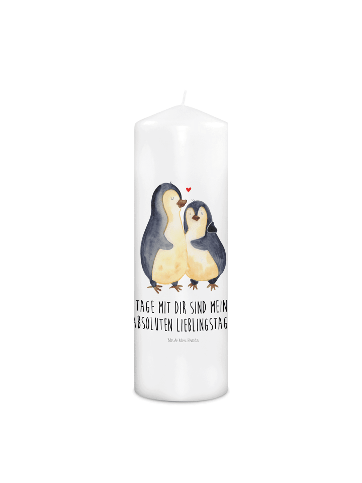 Kerze Pinguin umarmen mit Spruch in Weiß