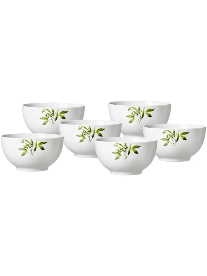 6er Set Müslischalen Evora in Weiß-Grün ø 15 cm
