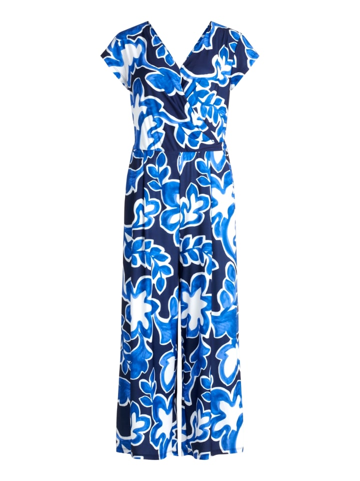 Jumpsuit kurzarm in Weiß/Dunkelblau