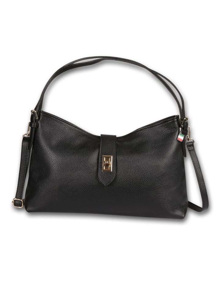 Leder Schultertasche Florence Tasche schwarz ca. 37cm
