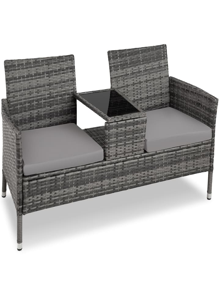 Rattan-Gartensitzbank, 2-Sitzer, 133 x 63 x 84 cm, 6-cm-Polster
