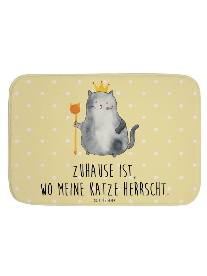 Badevorleger Katze König mit Spruch in Gelb Pastell