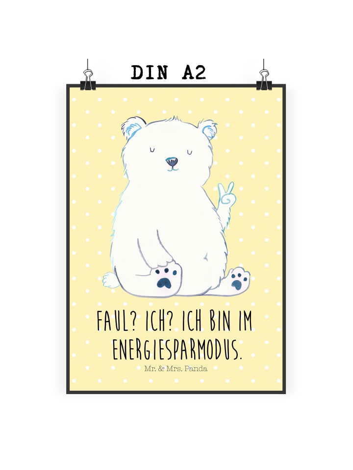 Poster Eisbär Faul mit Spruch in Gelb Pastell