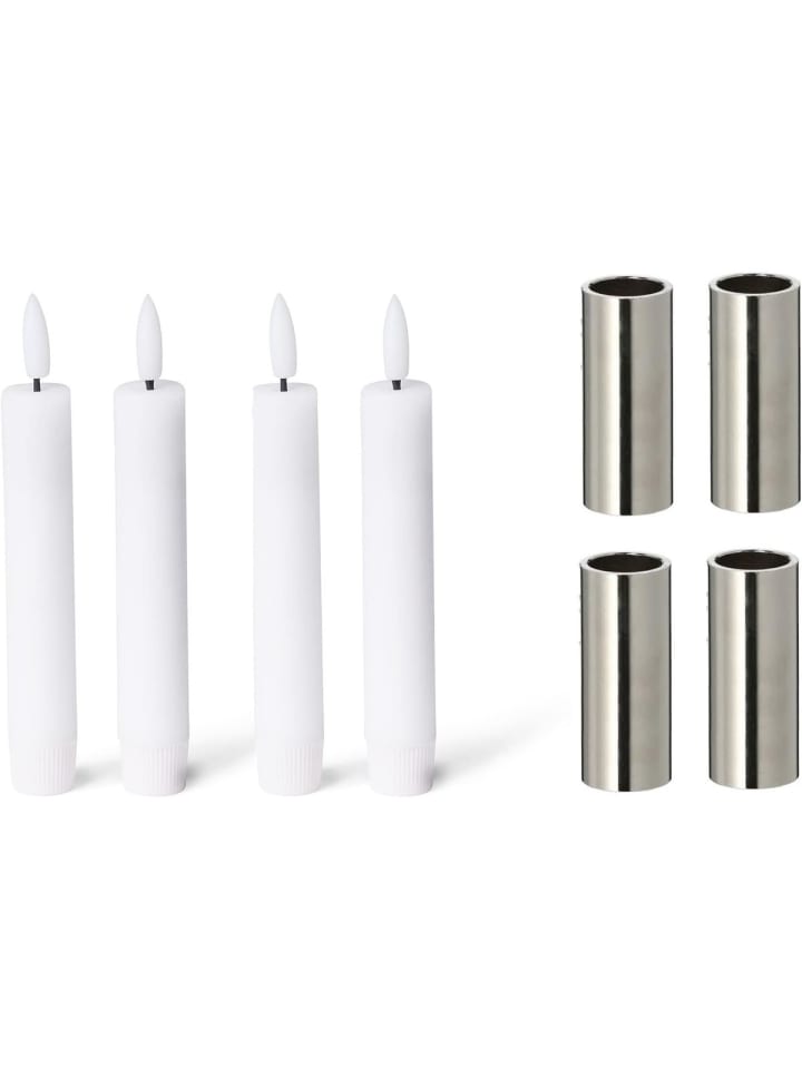 Novaliv 2er-Set Stabkerzenhalter Silber 2,5x5cm mit LED-Kerzen batteri in Silber