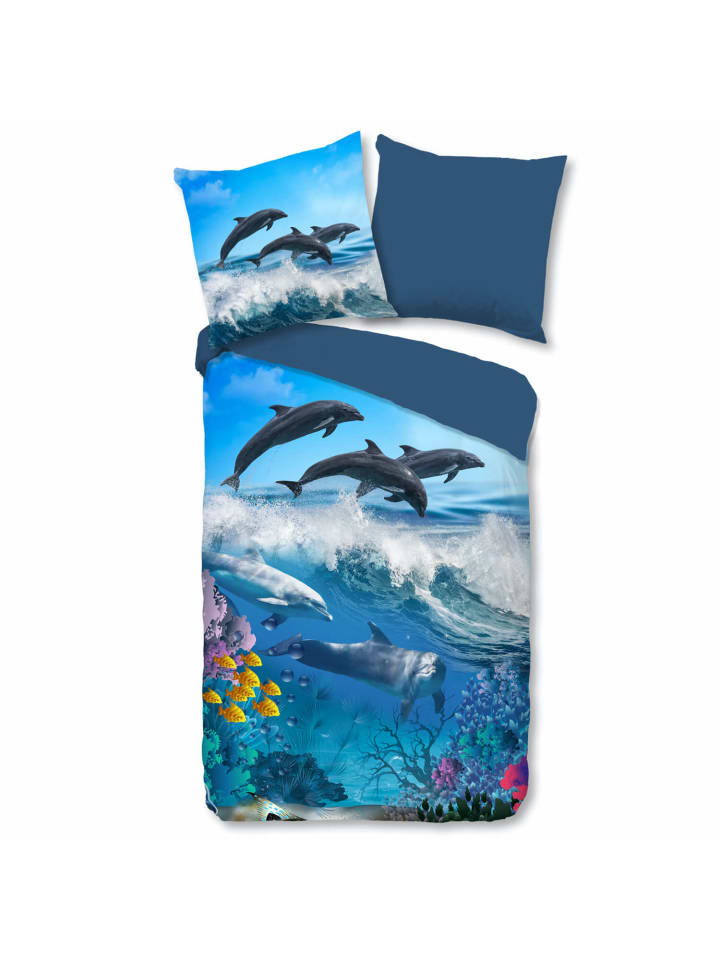 Bettwäsche Delfine Blau in Blau