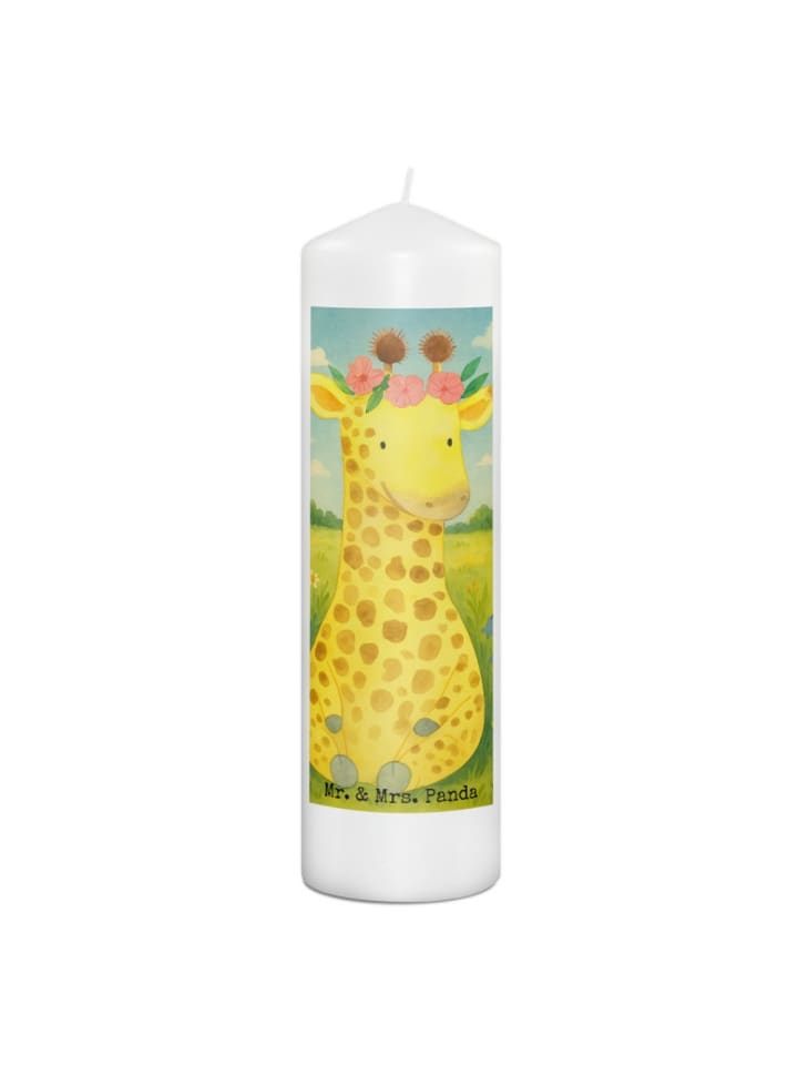 Wachskerze Giraffe Blumenkranz Design ohne Spruch in Weiß