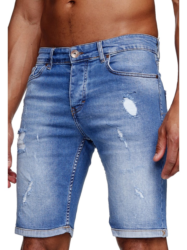 Jeans Shorts Destroyed Used Washed in mittelblau