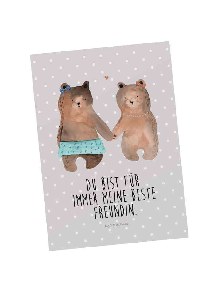Postkarte Bär Freundin mit Spruch in Grau Pastell