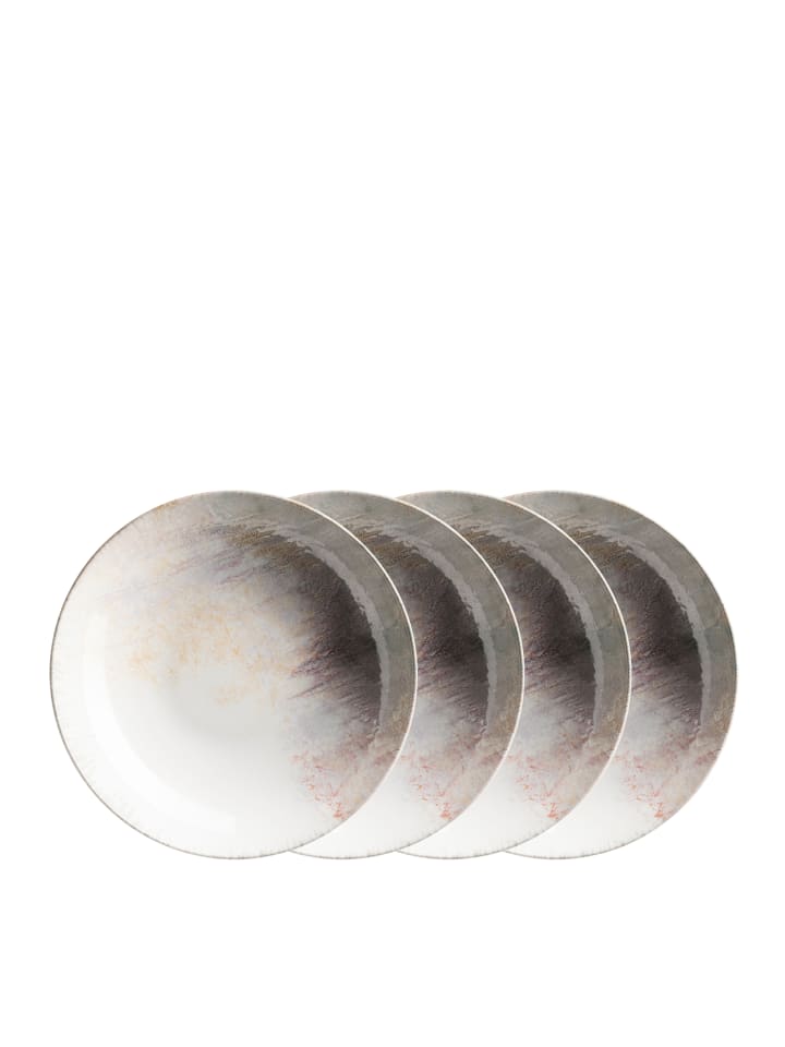 Suppenteller-Set, Steinzeug Aquarellia in Weiß, Lila