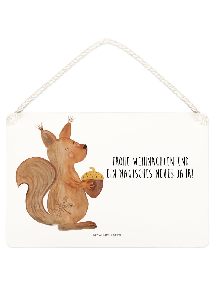 Schild Eichhörnchen Weihnachten mit Spruch in Weiß