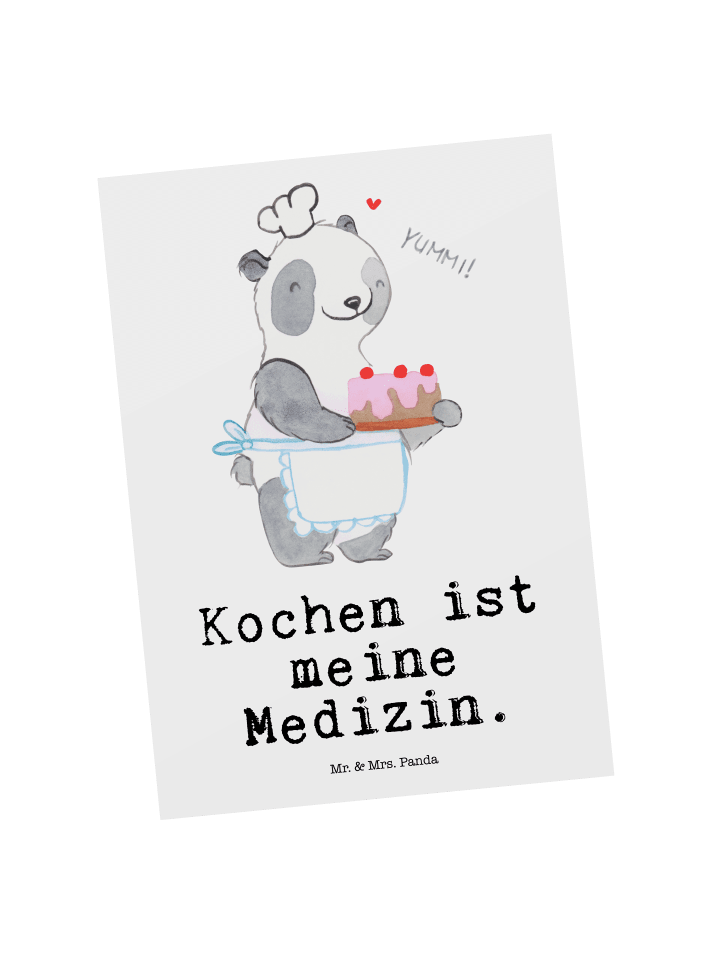 Grußkarte Bär Kochen mit Spruch in Weiß