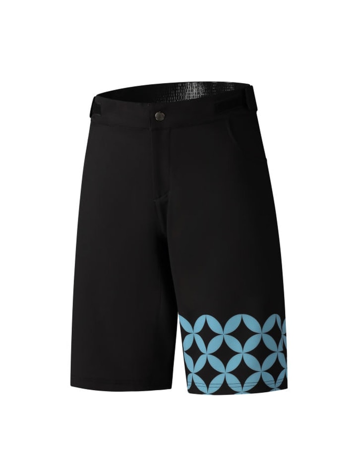 SHIMANO W's SAYAMA PRINTED SHORTS, Black/Blue in Black/Blue