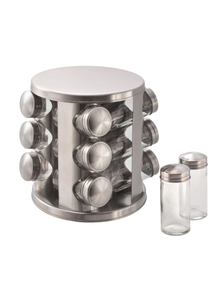 Gewürzstän„Line“ mattiertem 12 Glasbehälter drehbaren in Silber