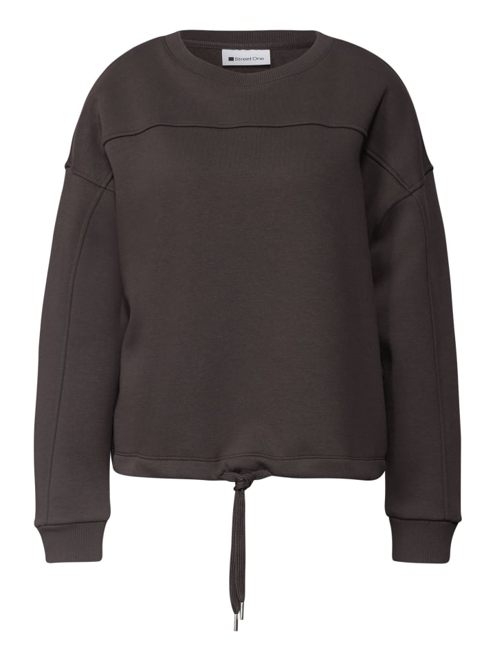 Sweatshirt mit Rundhals und Tunnelzug in black coffee